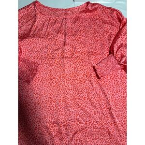 Leopard Print Blouse Top Long Sleeve Smocked Cuffs Coral Pink Womens Size L